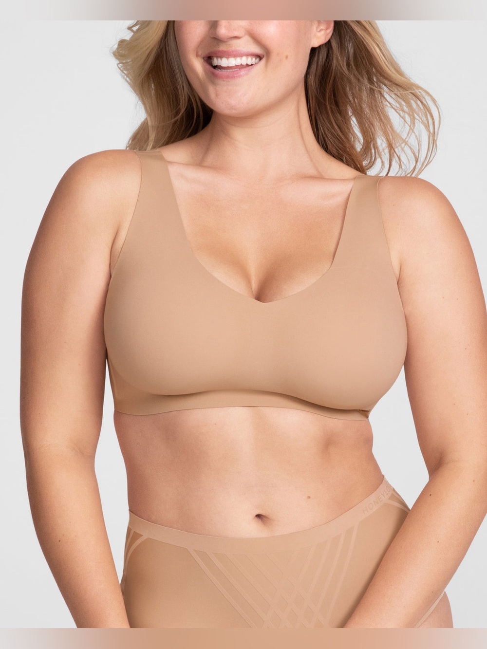 HONEYLOVE V-Neck Wireless Pull Over Removable Cup Sand Nude Bra 2X